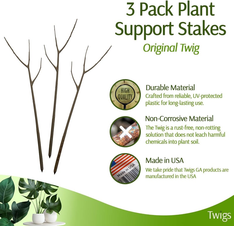 Twigs Ga دعامات دعم النباتات للاستخدام الداخلي والخارجي، بديل متين للتعريش للنباتات المتسلقة والمزروعة في الأصص، هياكل حامل سيقان النباتات - حجر القمر، 3 عبوات، 22 بوصة، أصلي - Image 2